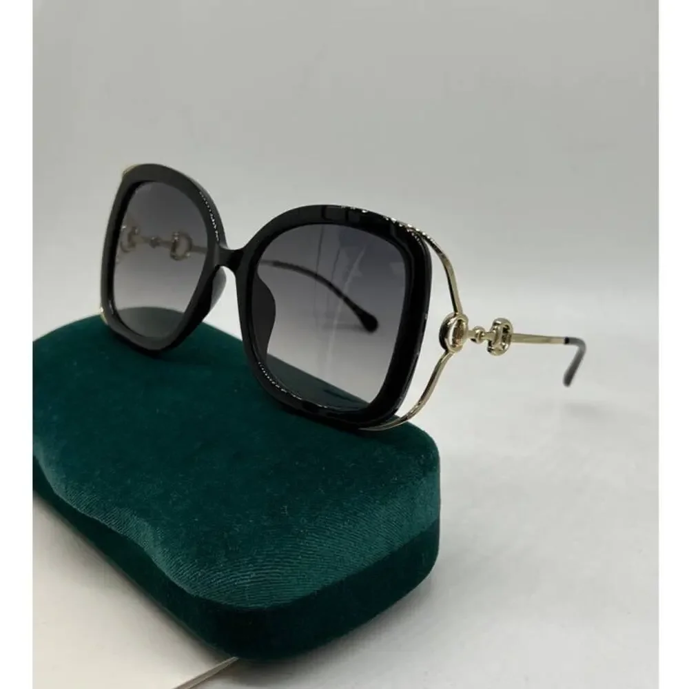NEW Gucci GG1021S Black Oversized Metal Horsebit Sunglasses